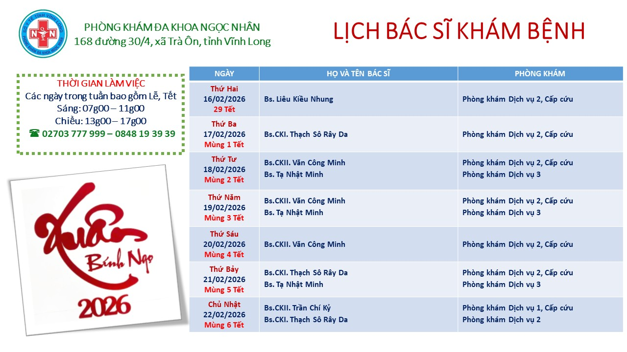 LỊCH BÁC SĨ KHÁM BỆNH