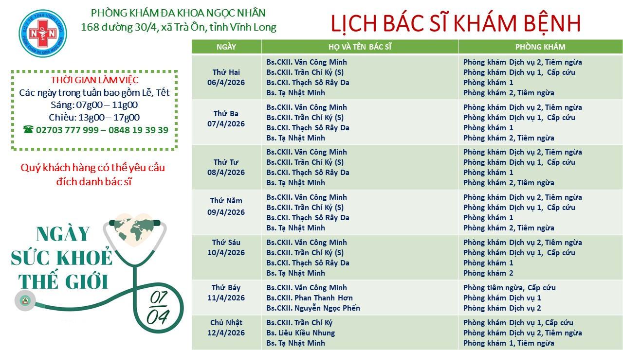 LỊCH BÁC SĨ KHÁM BỆNH
